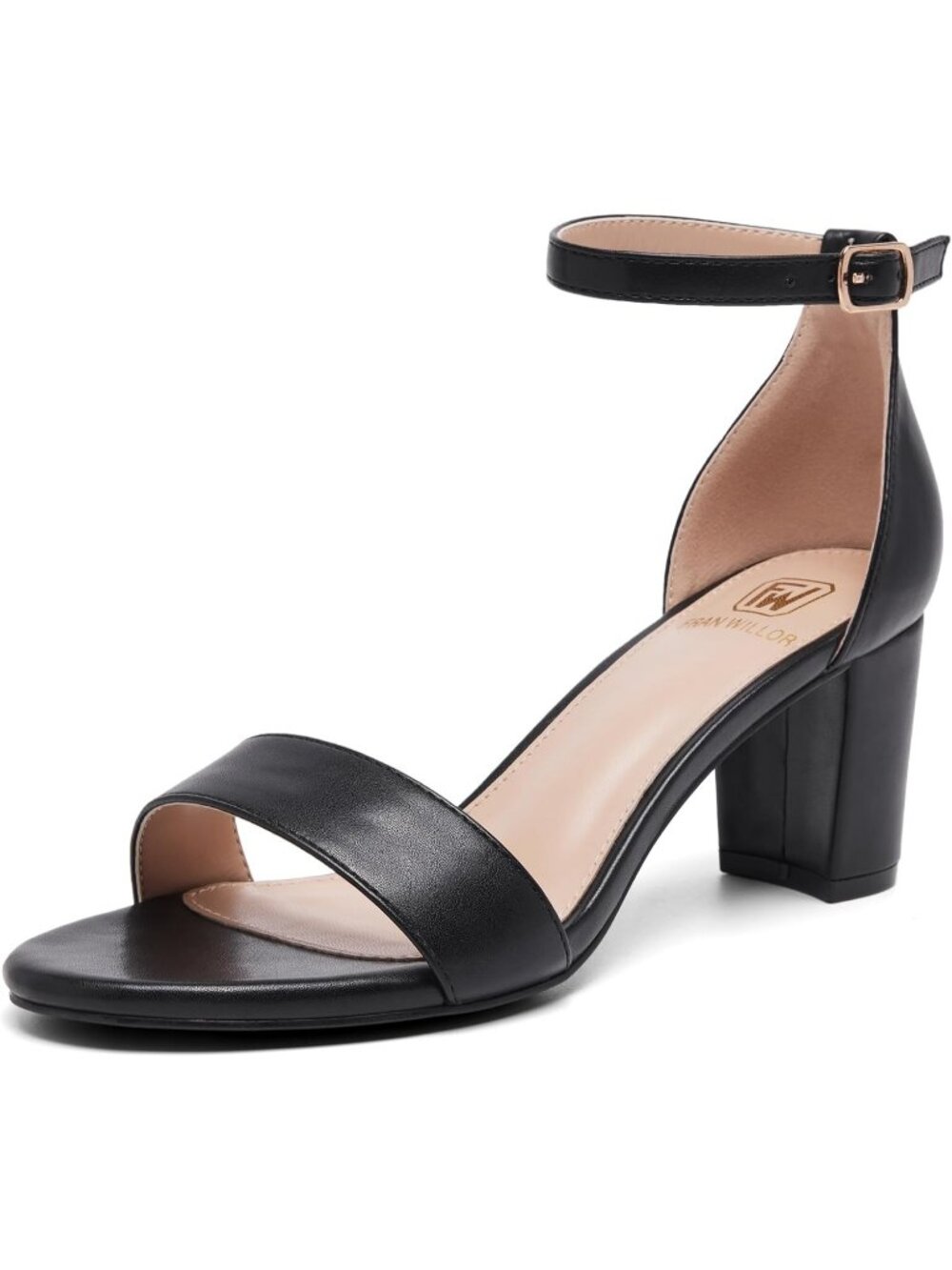 Women's Black Pu Open Toe Low Chunky Short Heels Ankle Strap Block Heel Sandals